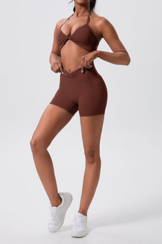 XO Halterneck Sports Bra & Hip Lift Shorts Set
