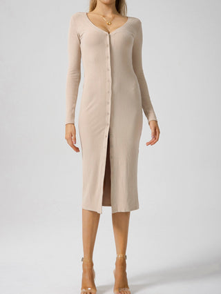 XO Open Button V Neck Dress