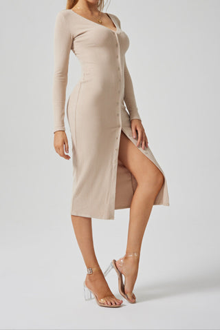 XO Open Button V Neck Dress