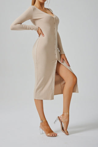 XO Open Button V Neck Dress