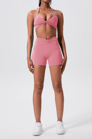 XO Halterneck Sports Bra & Hip Lift Shorts Set