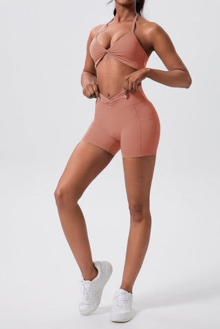 XO Halterneck Sports Bra & Hip Lift Shorts Set