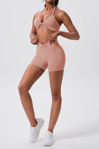 XO Halterneck Sports Bra & Hip Lift Shorts Set